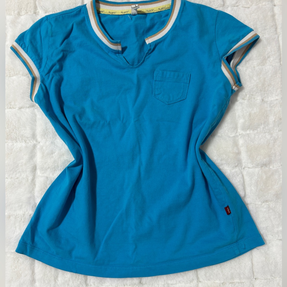 Blue Women's Top with Pocket Detail